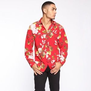 Better Off Alone Long Sleeve Woven Top - Red/combo